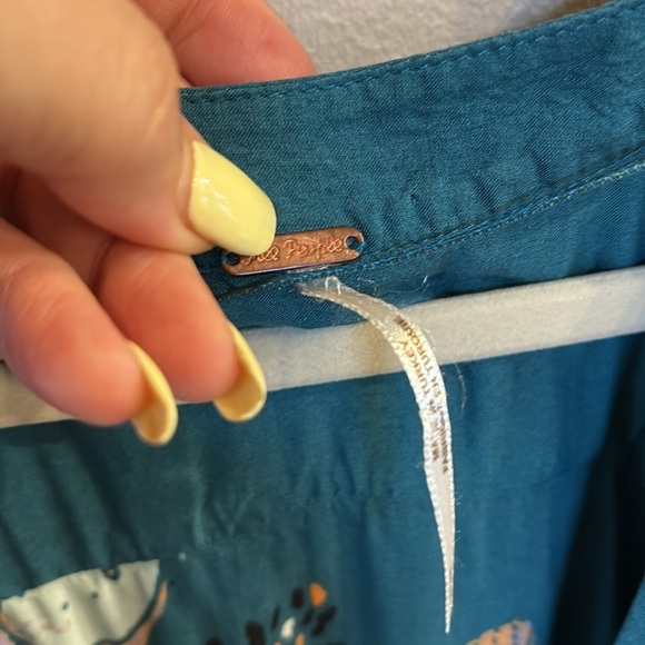 Free People Teal Floral Tuscan Dreams tunic mini dress / tunic top long sleeve M - Picture 3 of 16